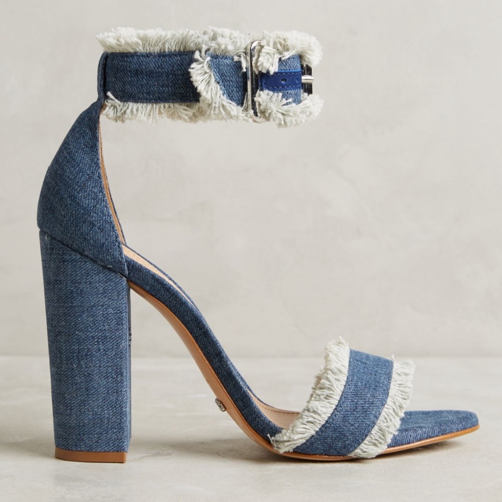 Anthropologie Schutz Frayed Denim Heels 8.5B New!